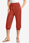 Drawstring Soft Knit Capri Pant, COPPER RED, hi-res image number null