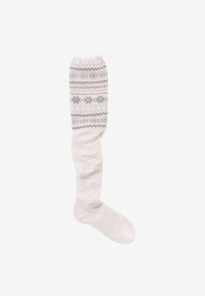 Patterned Cuff Over The Knee Socks, IVORY, hi-res image number 0