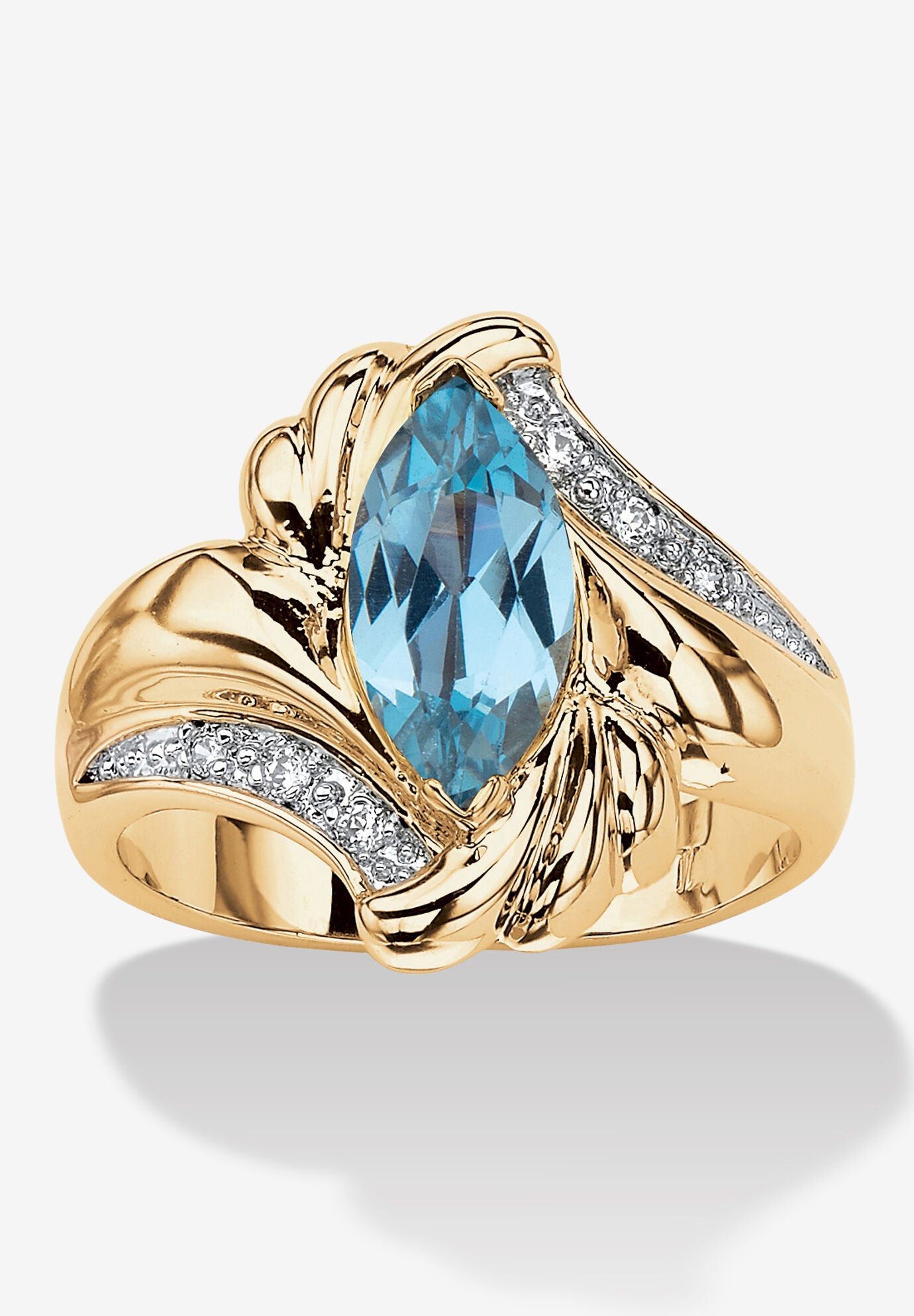 2.05 Tcw Marquise-Cut Aqua Cubic Zirconia Gold-Plated Bypass