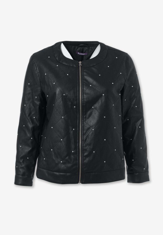Rhinestone-Studded Bomber Jacket, , alternate image number null