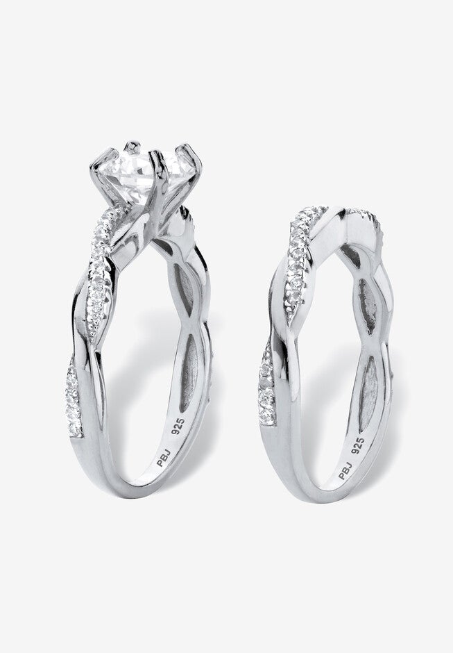 1.79 Cttw. 2-Piece Round .925 Sterling Silver Cubic Zirconia Wedding Ring Set, , on-hover image number null