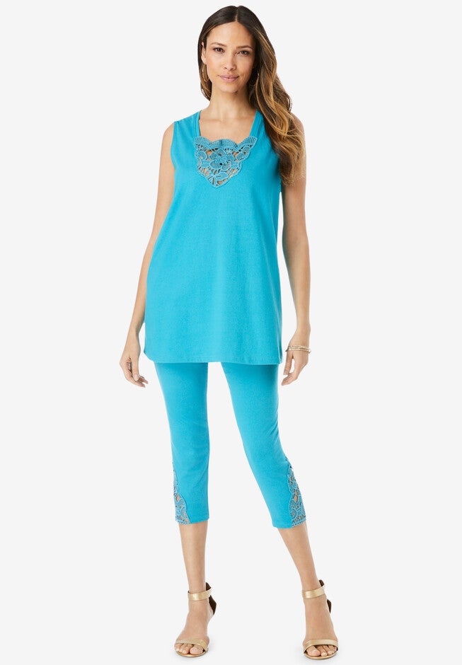 Crochet-Trim Lounge Set, DEEP TURQUOISE, hi-res image number null