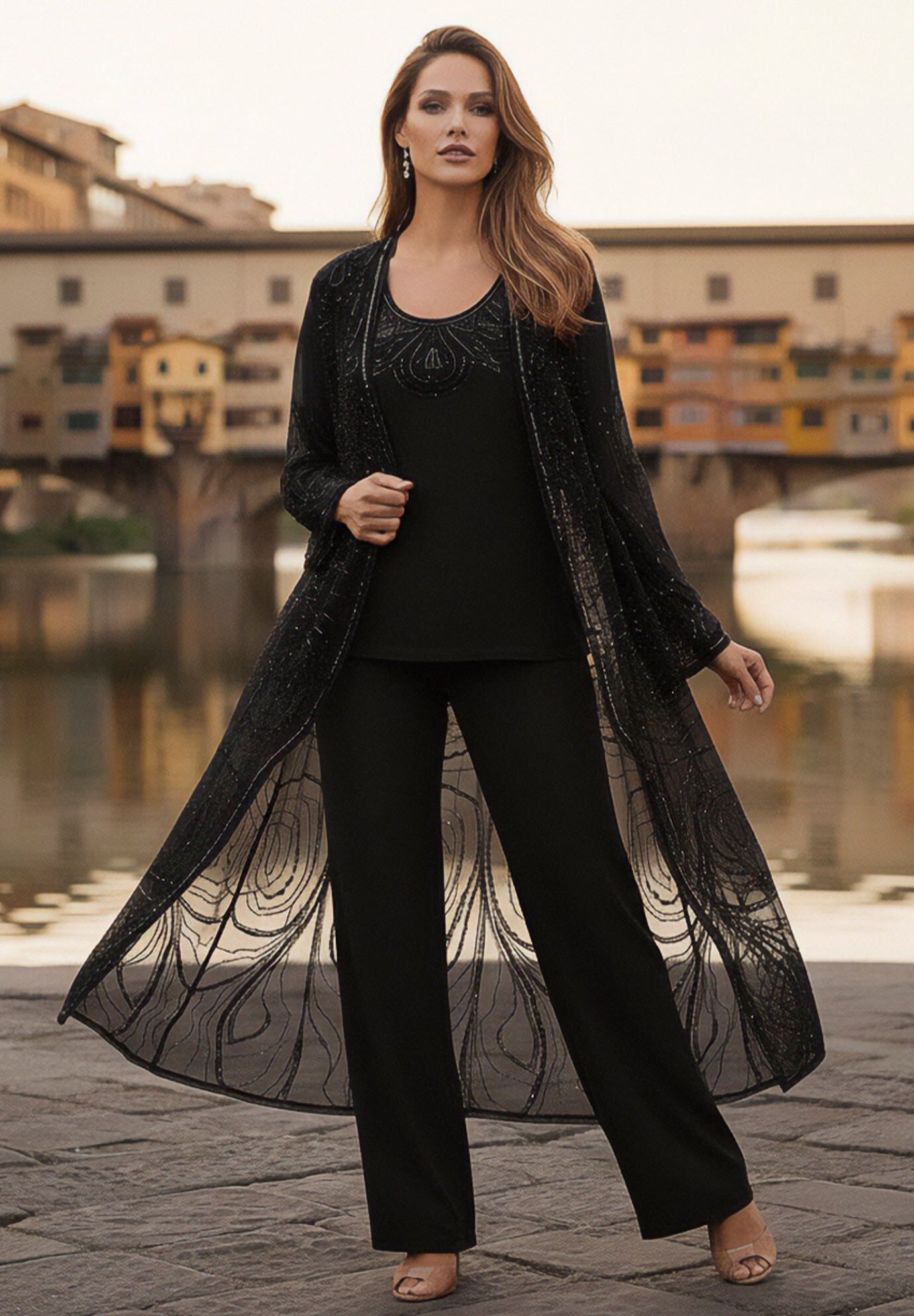 Plus Size Beaded Georgette 3-piece Pant Set &ndash; Formal Wear