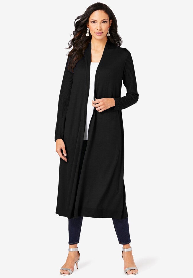 Fine Gauge Duster Cardigan, BLACK, hi-res image number null