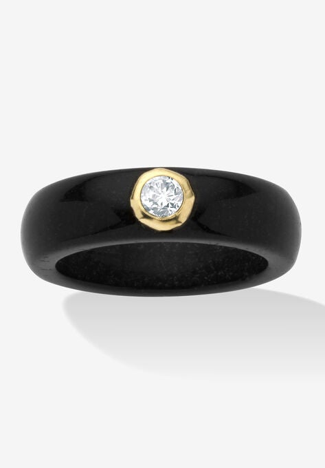 10K Yellow Gold Genuine Topaz Black Genuine Jade Bezel Set Ring Jewelry, TOPAZ, hi-res image number null