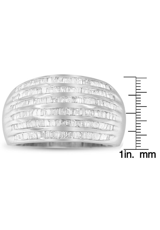Sterling Silver Baguettecut Diamond Channel Set Domed Tapered Cocktail Ring, , alternate image number null