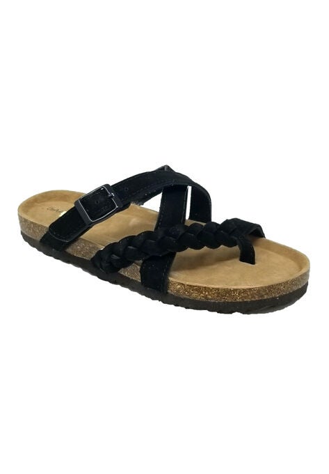 Suede Leather Braided Criss Cross Footbed Sandal, BLACK, hi-res image number null