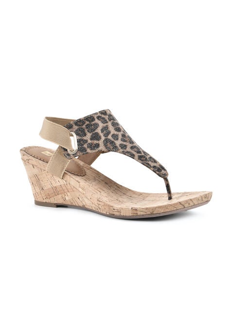 White Mountain All Good Wedge Sandal, LEOPARD GLITTER FABRIC, hi-res image number null