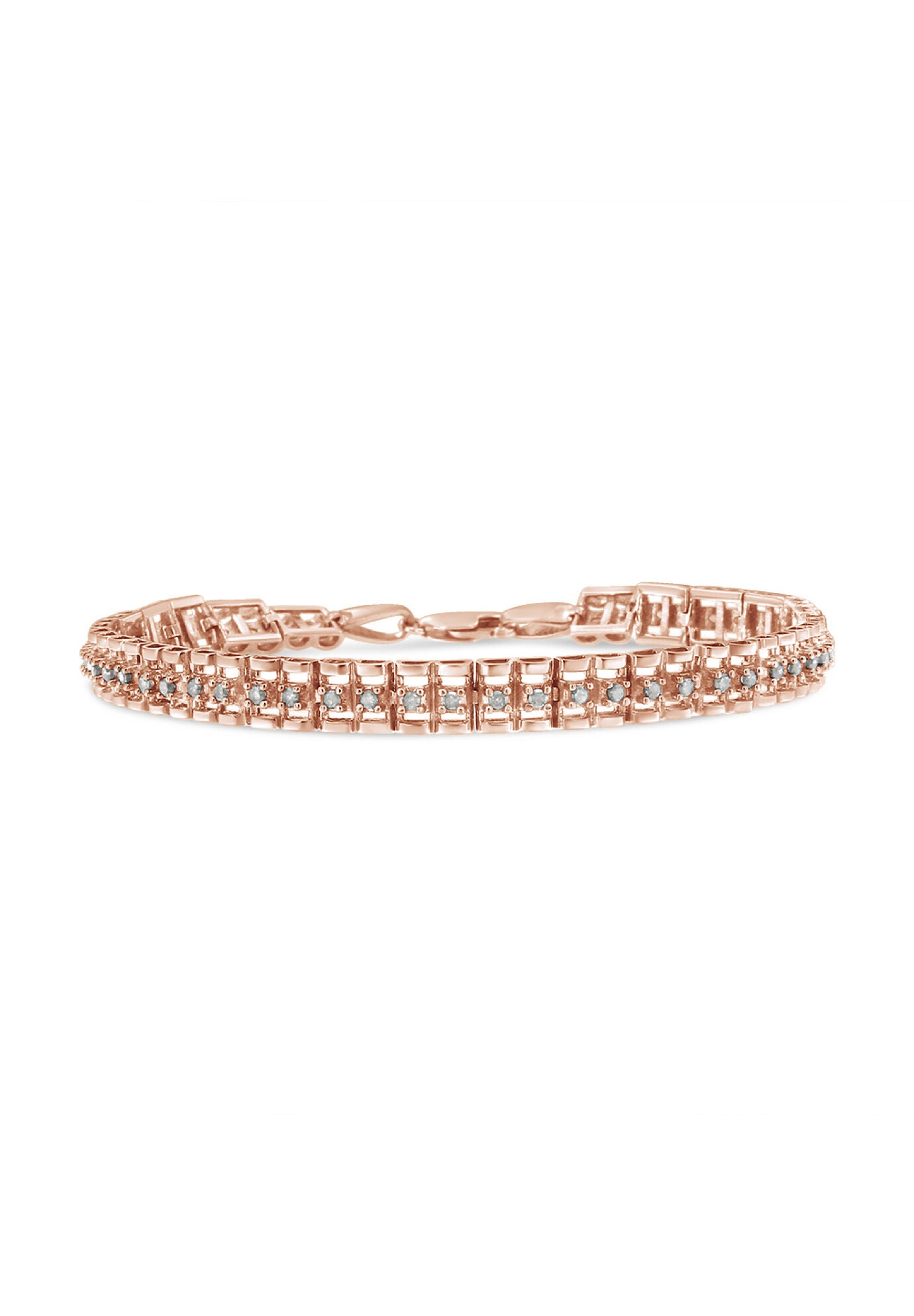 Rose Gold Plated Sterling Silver 1/2 Cttw Diamond Doublelink Tennis Bracelet, ROSE GOLD, hi-res image number 0