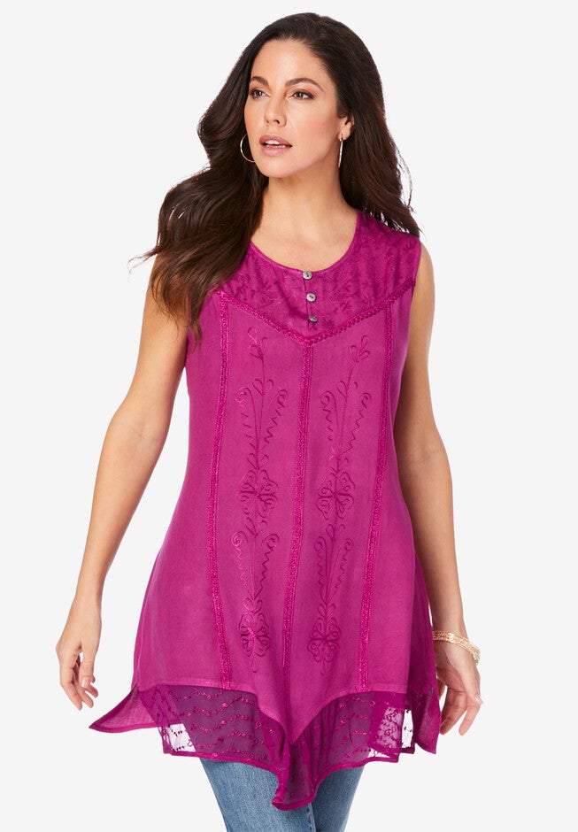 Embroidered Acid Wash Tank, PURPLE MAGENTA, hi-res image number null
