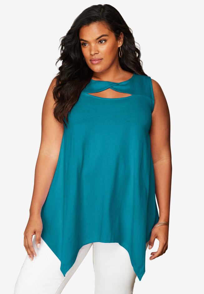 Sleeveless Keyhole Ultimate Tunic, DEEP TURQUOISE, hi-res image number null