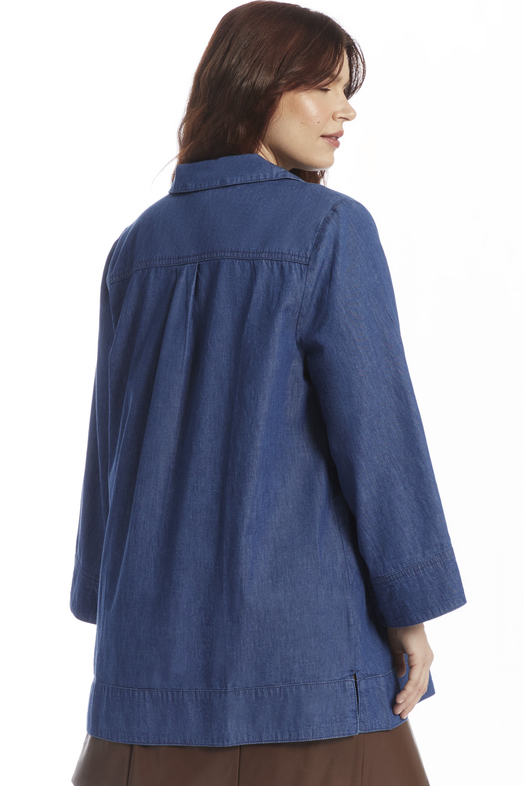 Cotton Denim Blouse, MEDIUM WASH, alternate image number 2