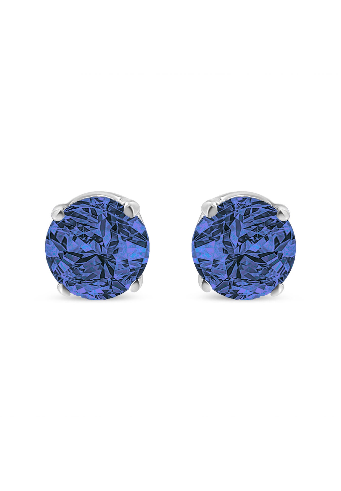 Sterling Silver Round Brilliantcut Blue Diamond Classic 4Prong Stud Earrings, , on-hover image number 1