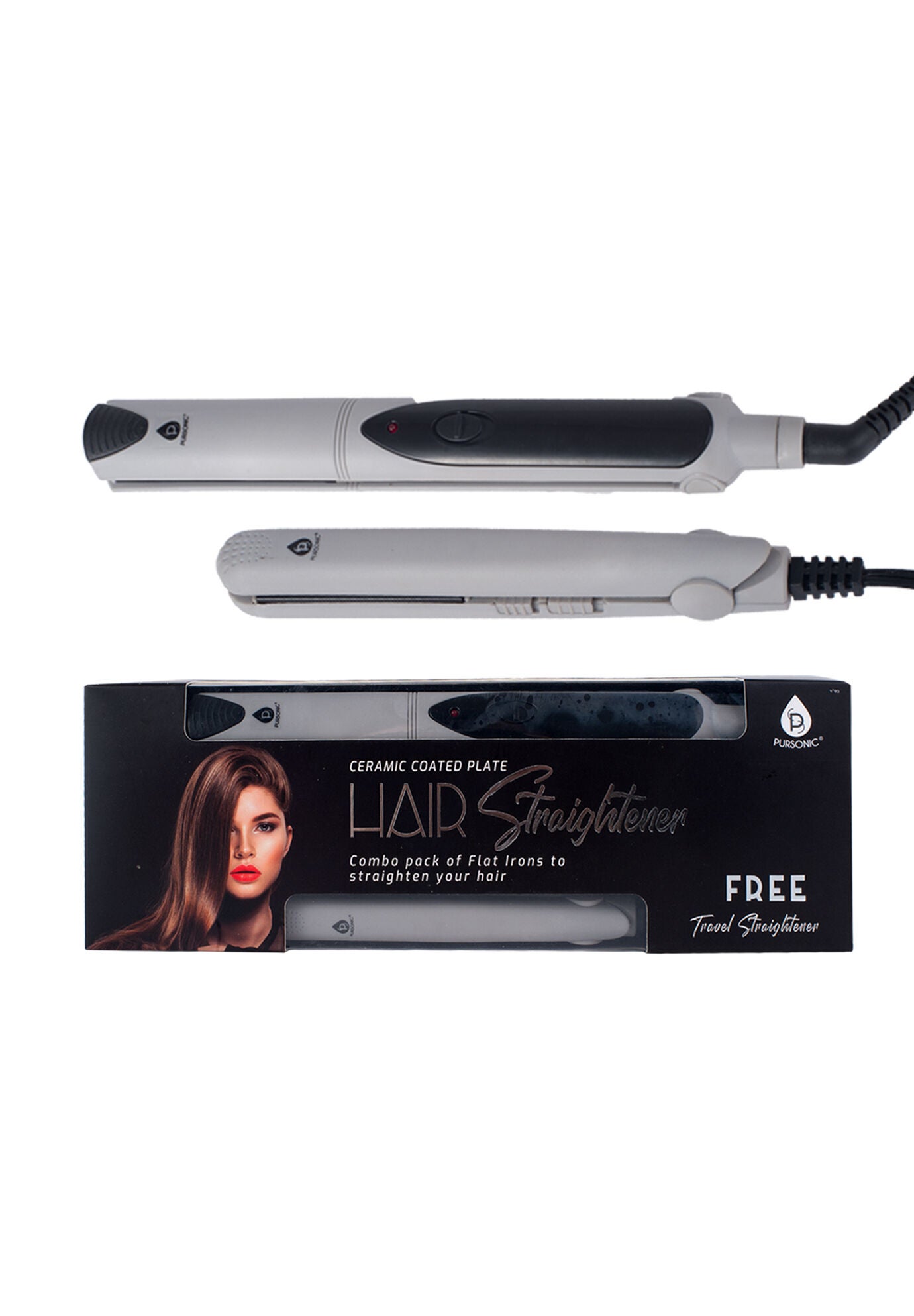 Dual Value Pack Hair Straightener Includes Travel Hair Strightener, SILVER, hi-res image number 0