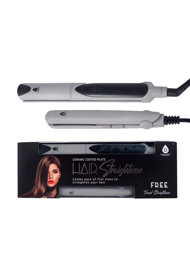 Dual Value Pack Hair Straightener Includes Travel Hair Strightener, SILVER, hi-res image number 0