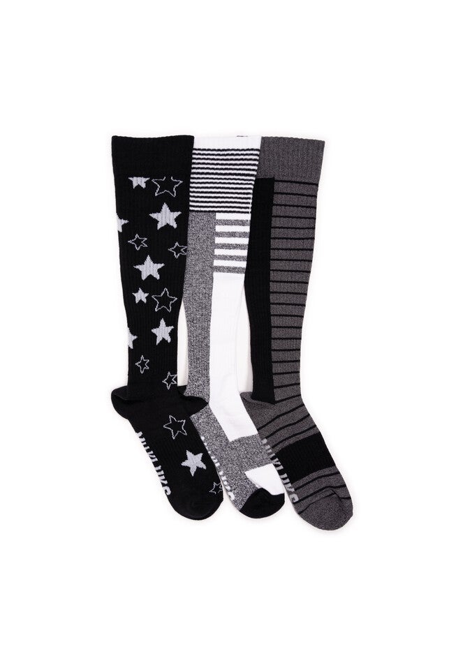 Women'S 3 Pack Cotton Compression Knee-High Socks, EBONY, hi-res image number 0