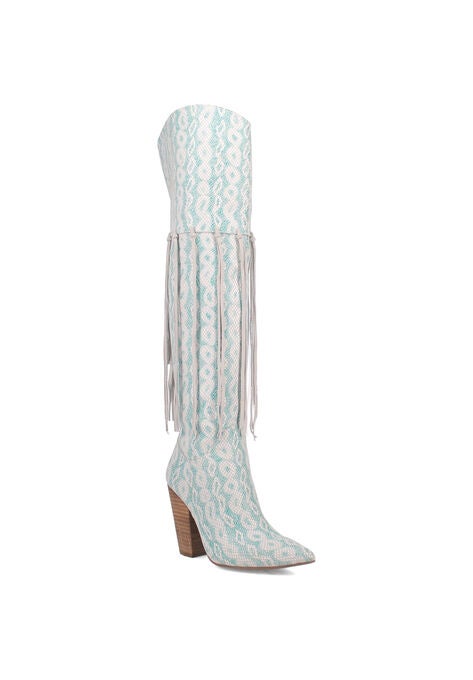 Kitty Kat Knee High Fringe Boot, TURQUOISE, hi-res image number null