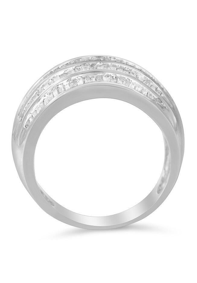 Sterling Silver Baguettecut Diamond Channel Set Domed Tapered Cocktail Ring, , alternate image number null