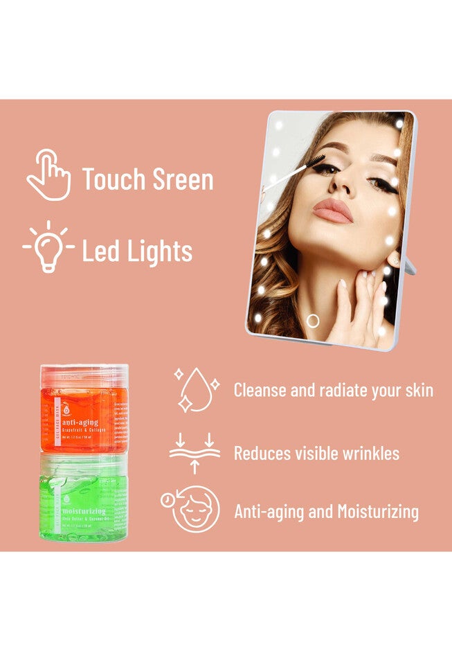 Touchscreen Led Vanity Mirror And Luxurious Gel & Mud Face Mask Set, , on-hover image number 1