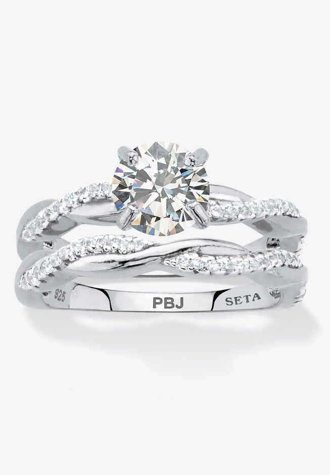 1.79 Cttw. 2-Piece Round .925 Sterling Silver Cubic Zirconia Wedding Ring Set, SILVER, hi-res image number null