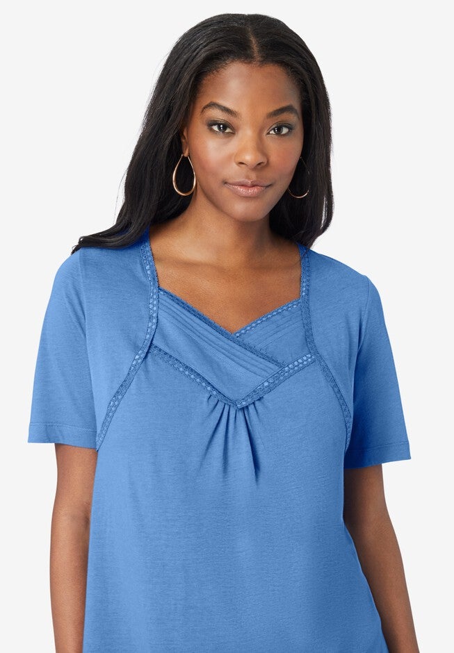 Pleated V-Neck Tee, , alternate image number null