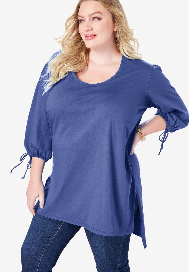 Tie-Sleeve Ultimate Tunic with High-Low Hem, , alternate image number null