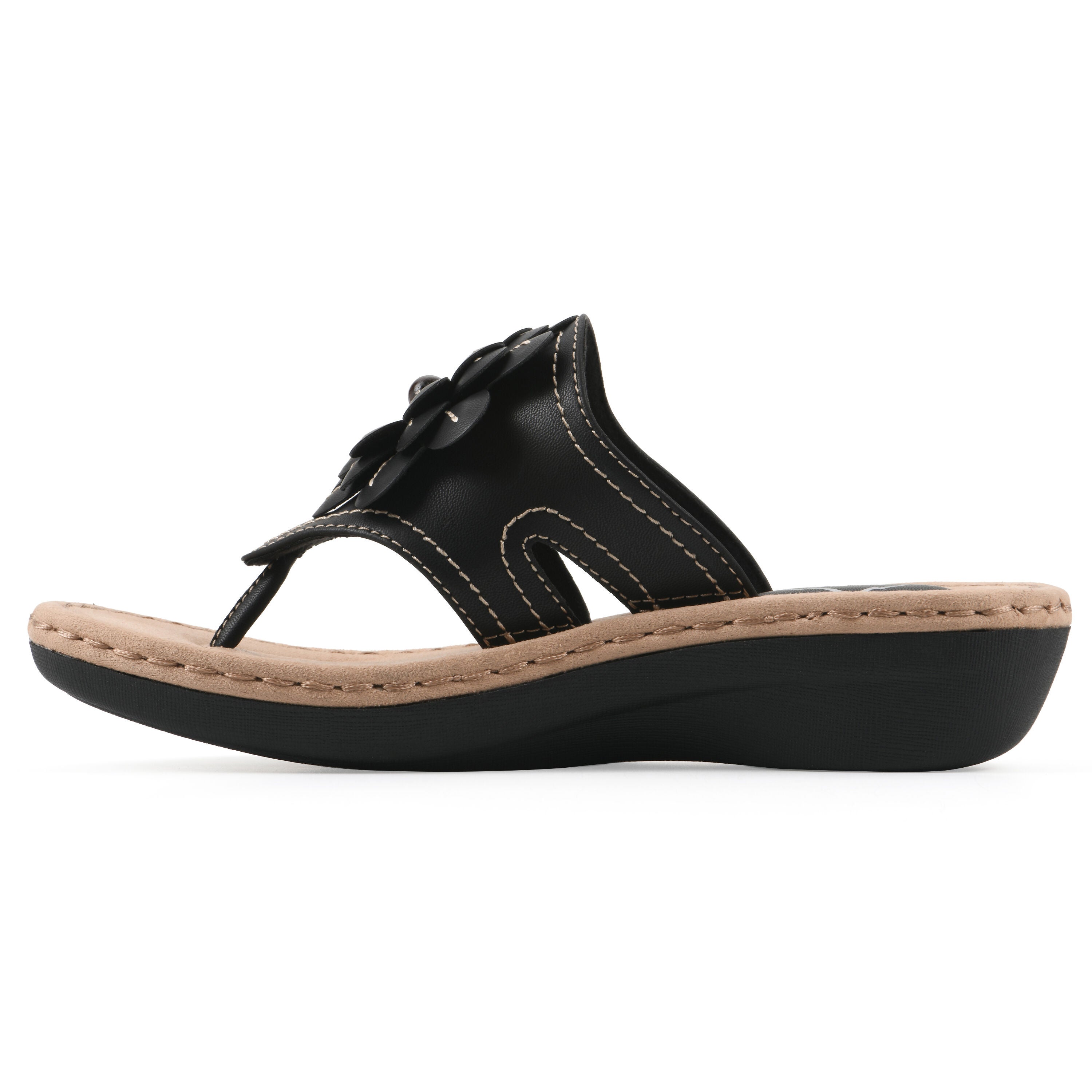 Cashlyn Floral Mini Wedge Sandal, BLACK SMOOTH, alternate image number 3