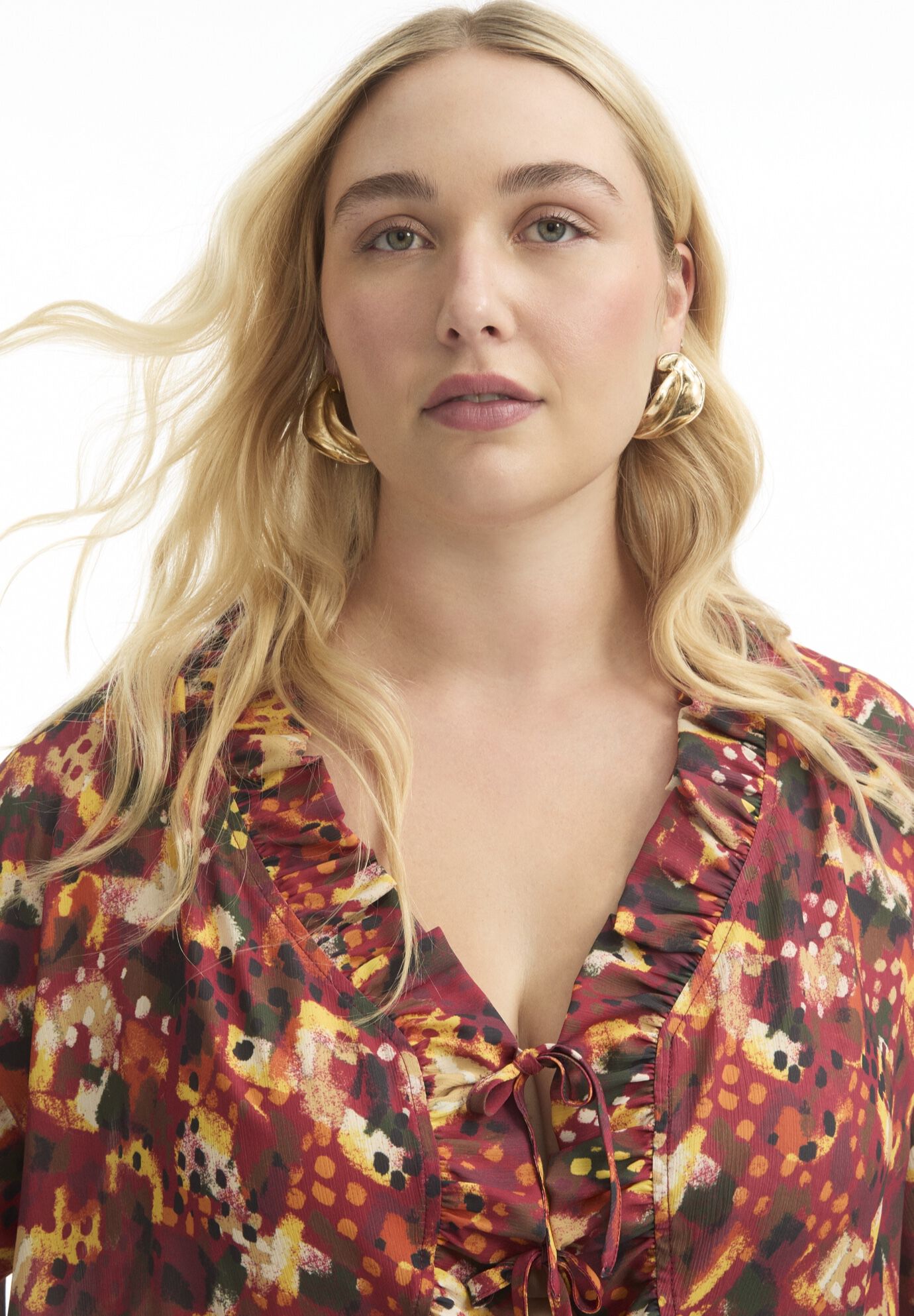 Ruffle Tie-Front Top, DOTTED, alternate image number 2