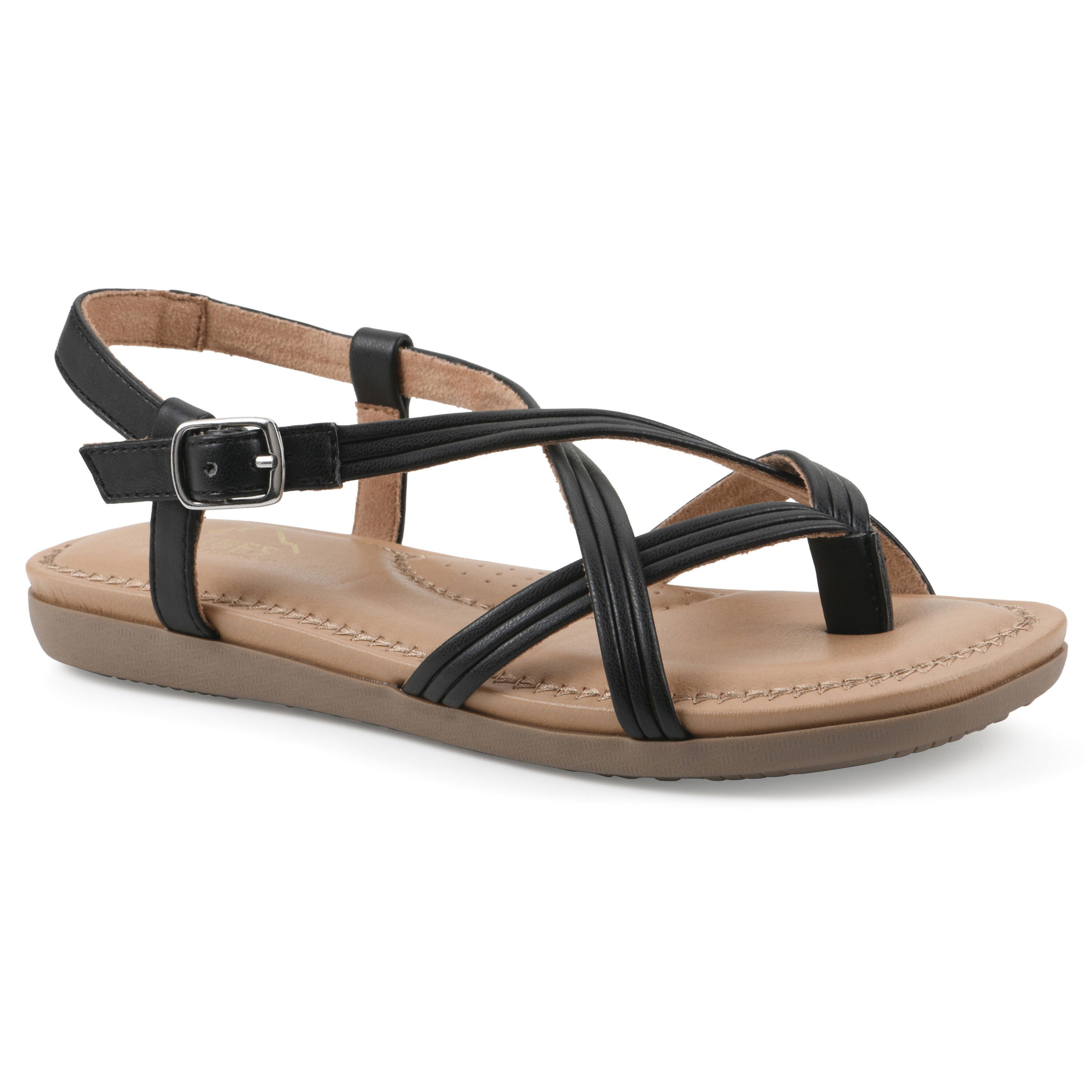 Frania Strappy Flat Sandal, BLACK SMOOTH, hi-res image number 0