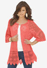 Scallop-Trim Crochet Cardigan, SUNSET CORAL, hi-res image number null