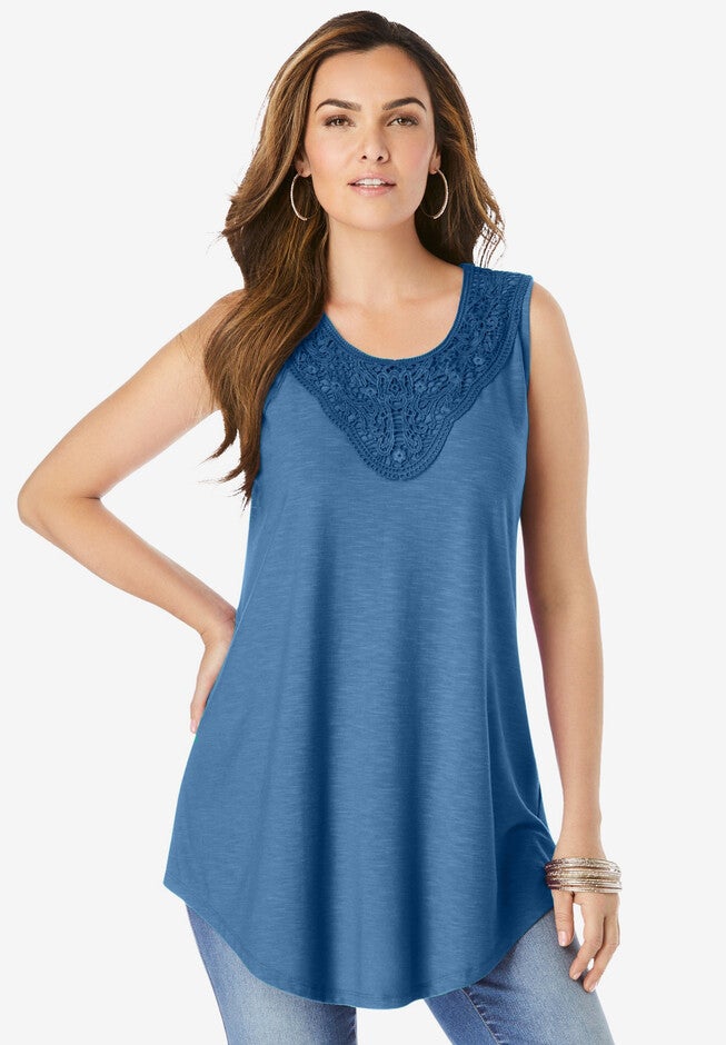Lace-Trim Swing Tank, DUSTY INDIGO, hi-res image number null