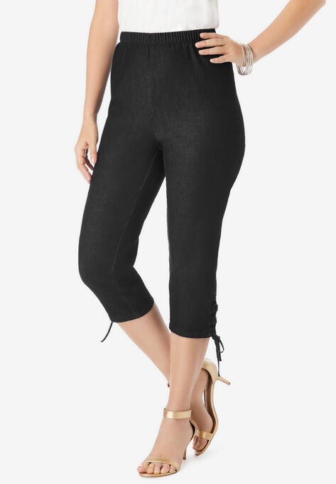 Lace-Up Capri, BLACK DENIM, hi-res image number null