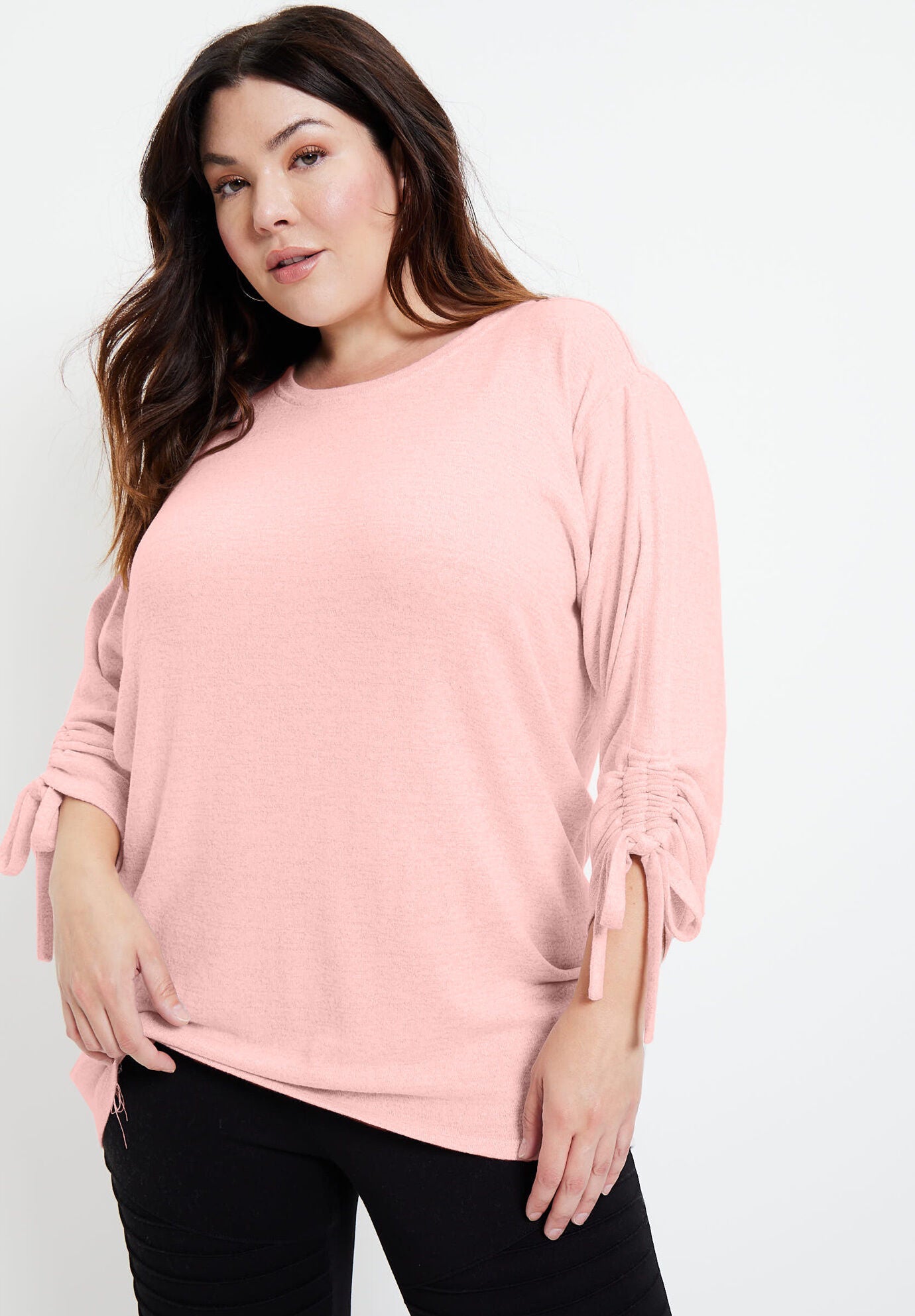 Ruched-Sleeve SuperSoft Knit Top, SOFT BLUSH, hi-res image number 0