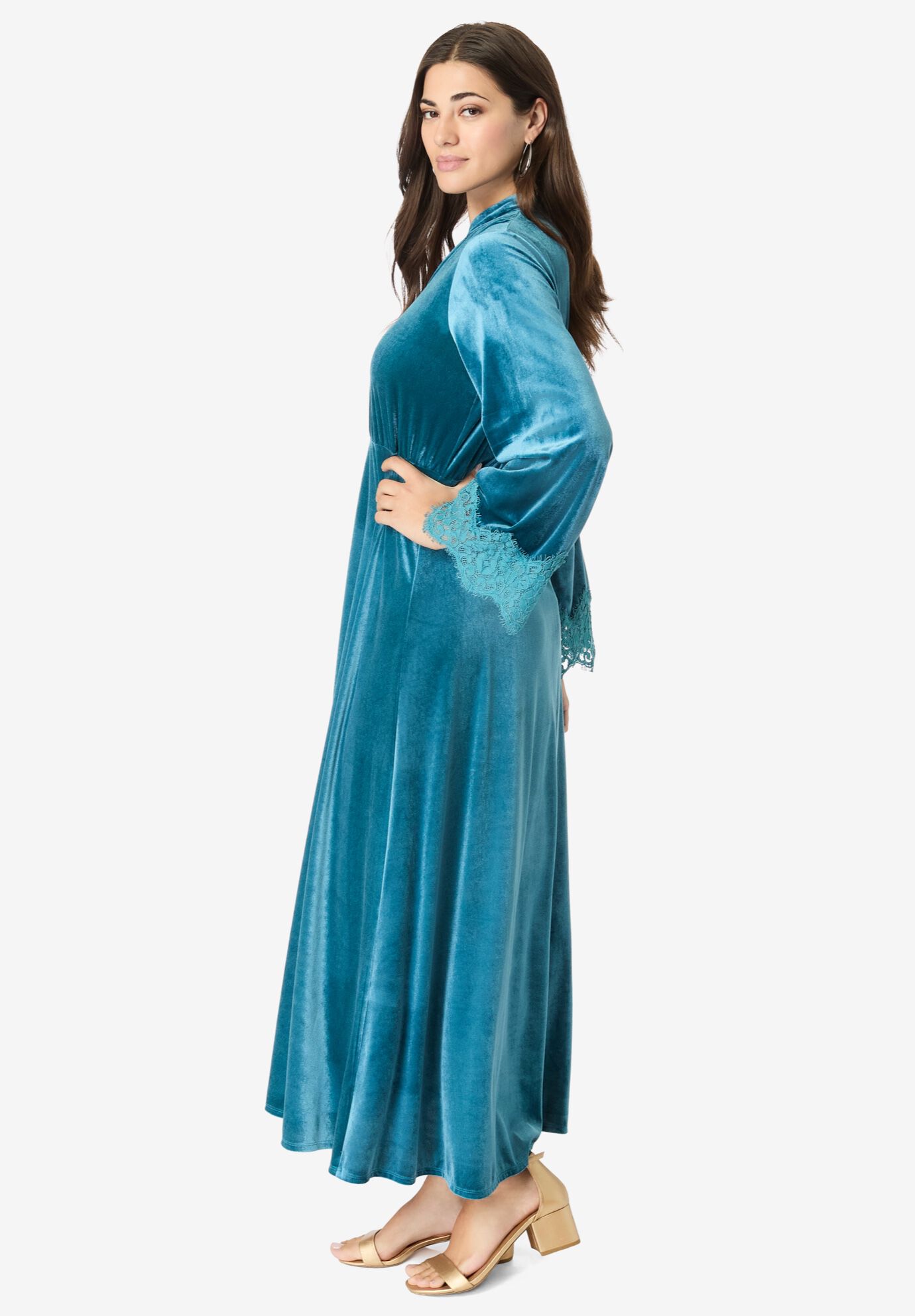 Lace-Trim Velour Maxi Dress, , alternate image number 2