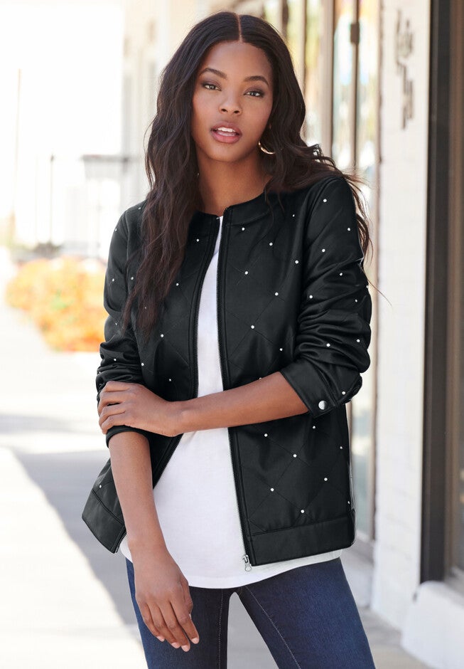 Rhinestone-Studded Bomber Jacket, , alternate image number null