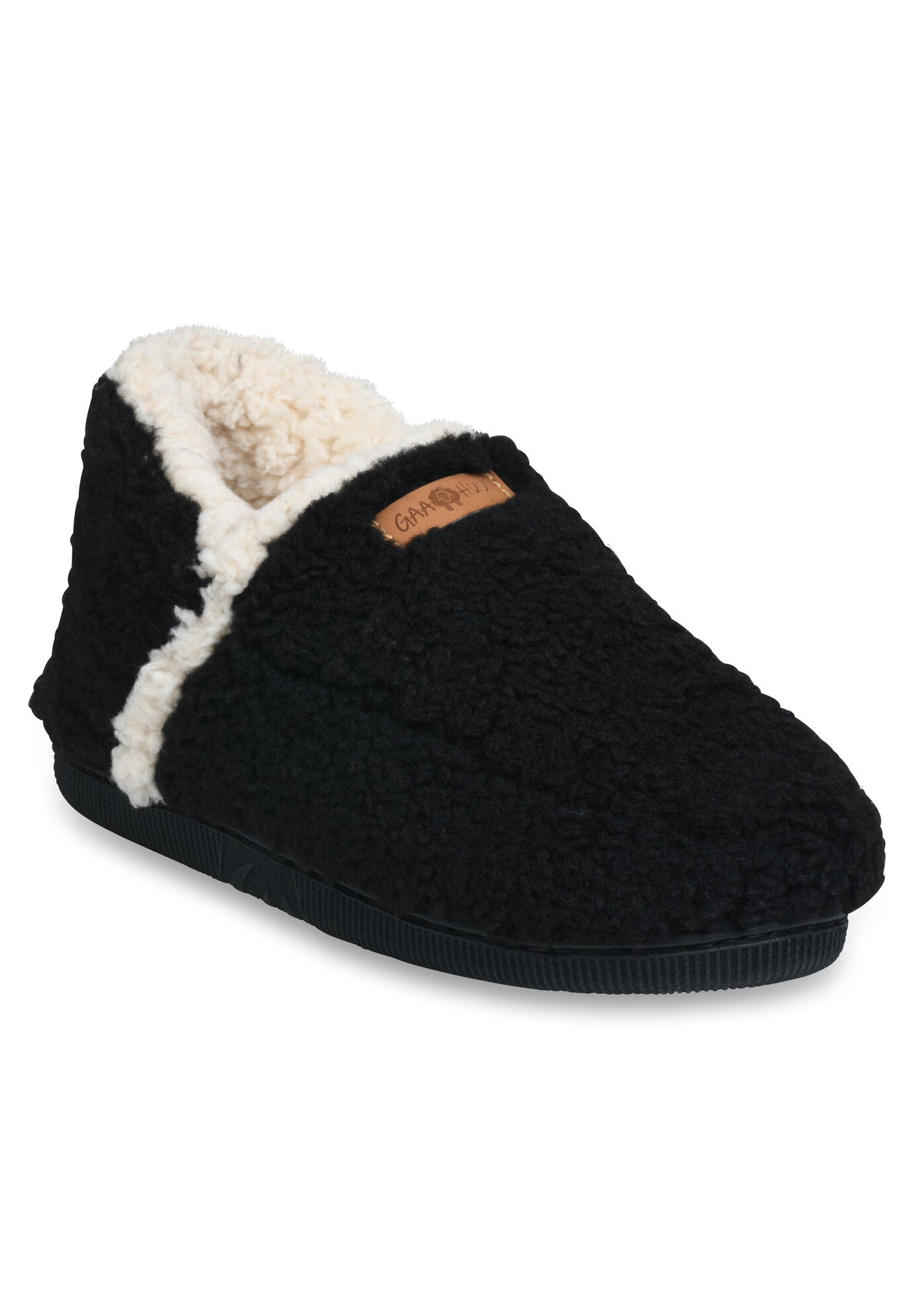 Womens Berber Ankle Slipper Boot Slippers, BLACK, hi-res image number 0