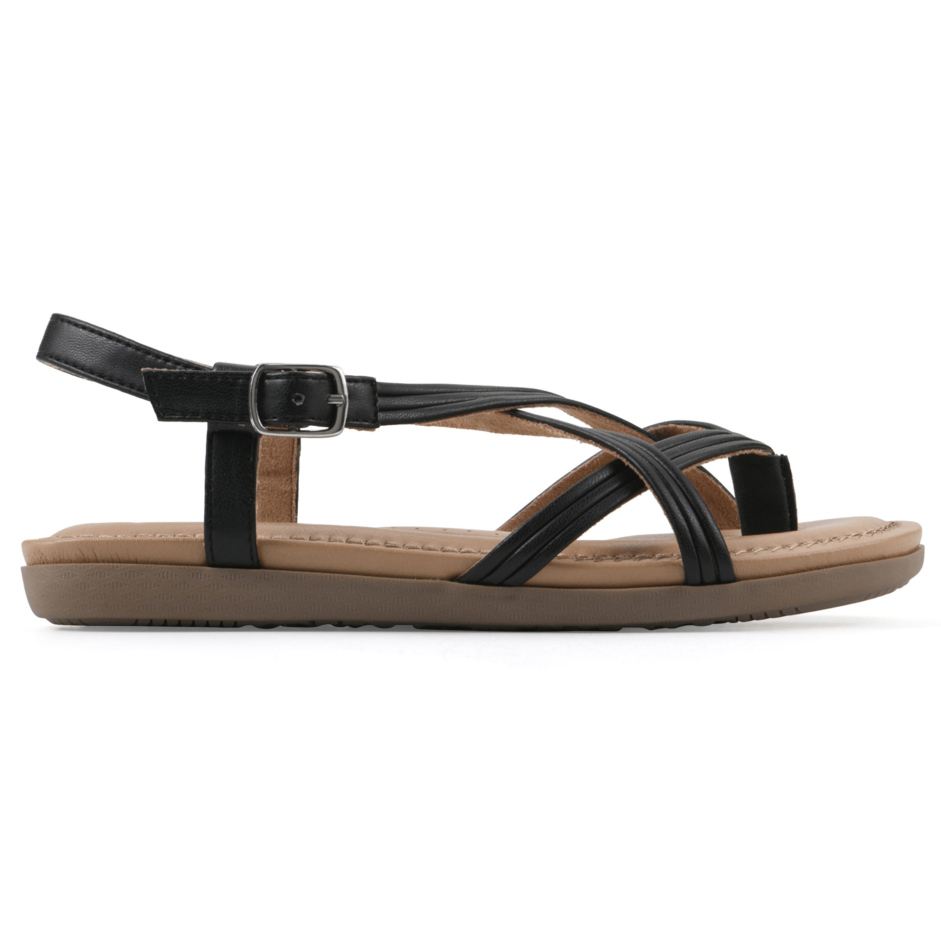 Frania Strappy Flat Sandal, BLACK SMOOTH, alternate image number 2