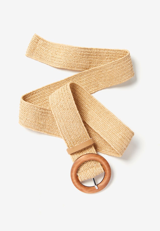Woven Straw and Wood Belt, , on-hover image number 1