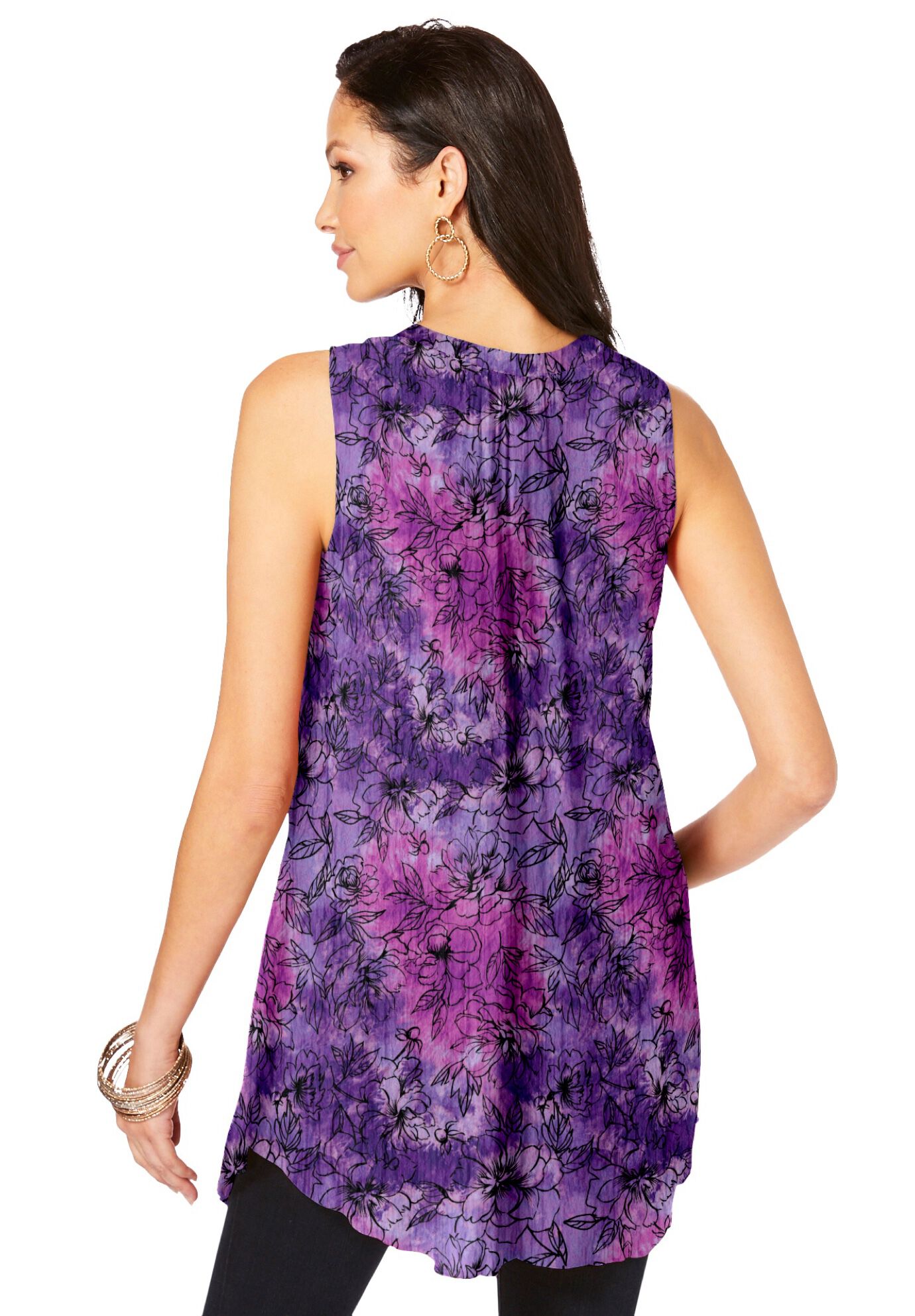 Sleeveless Angelina Tunic, LAVENDER TIE DYE FLORAL, alternate image number 2