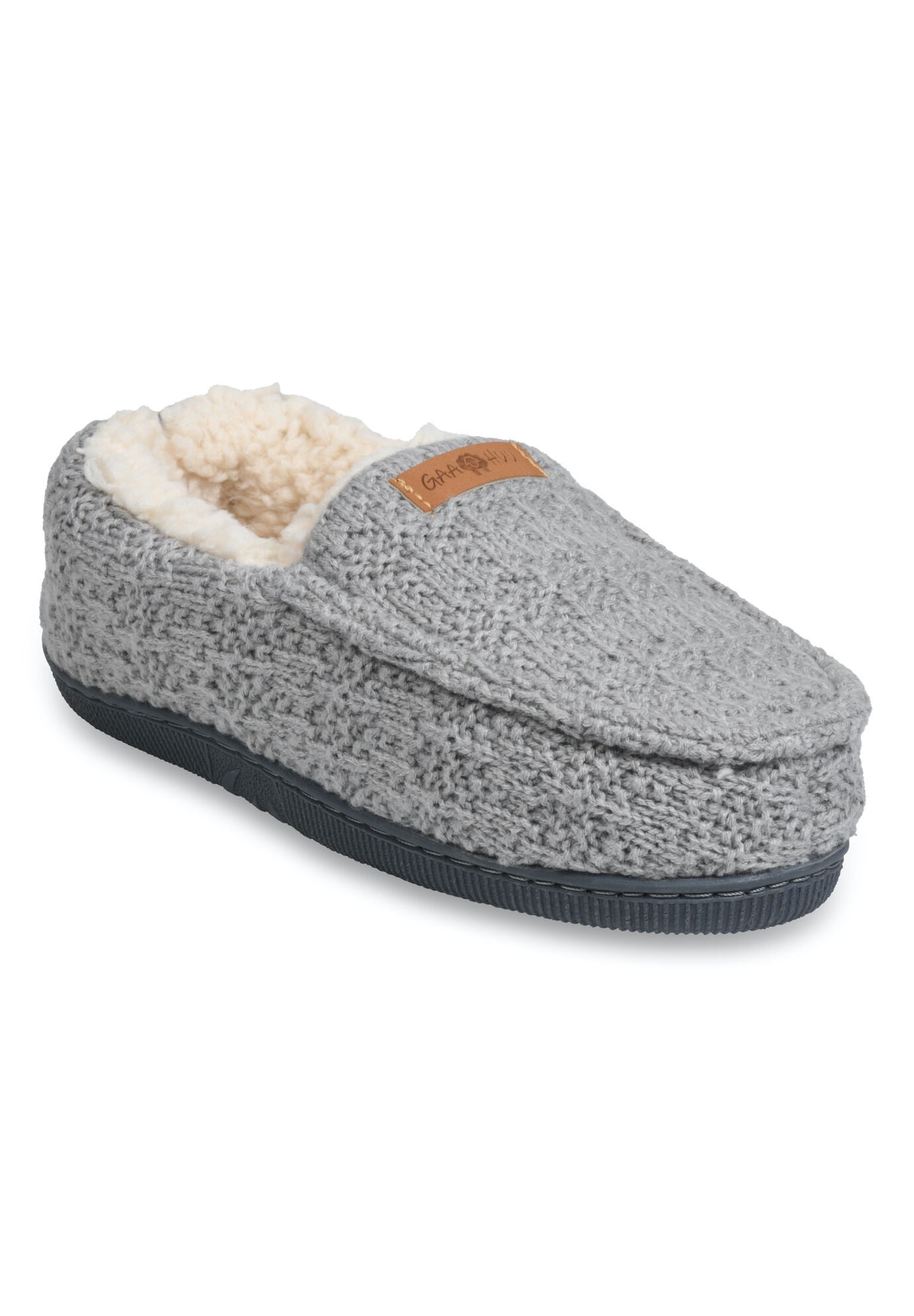Textured Knit Mocassin Slipper Slippers, GREY, hi-res image number 0
