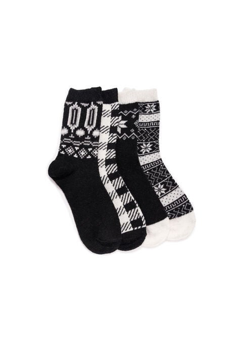 4 Pack Holiday Slipper Socks, BLACK, hi-res image number null