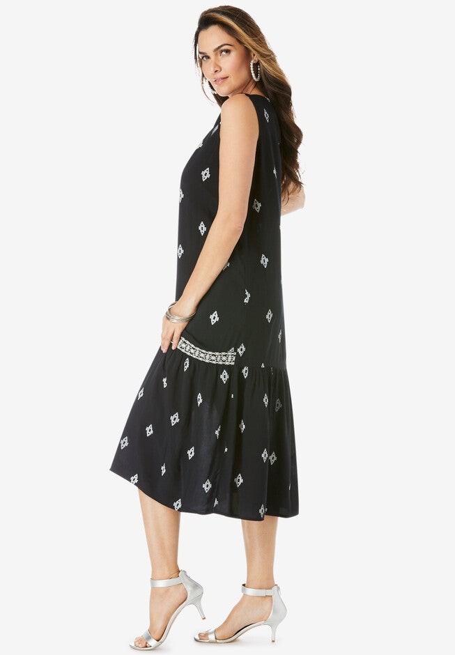 Embroidered Sleeveless Midi Dress, , alternate image number 2