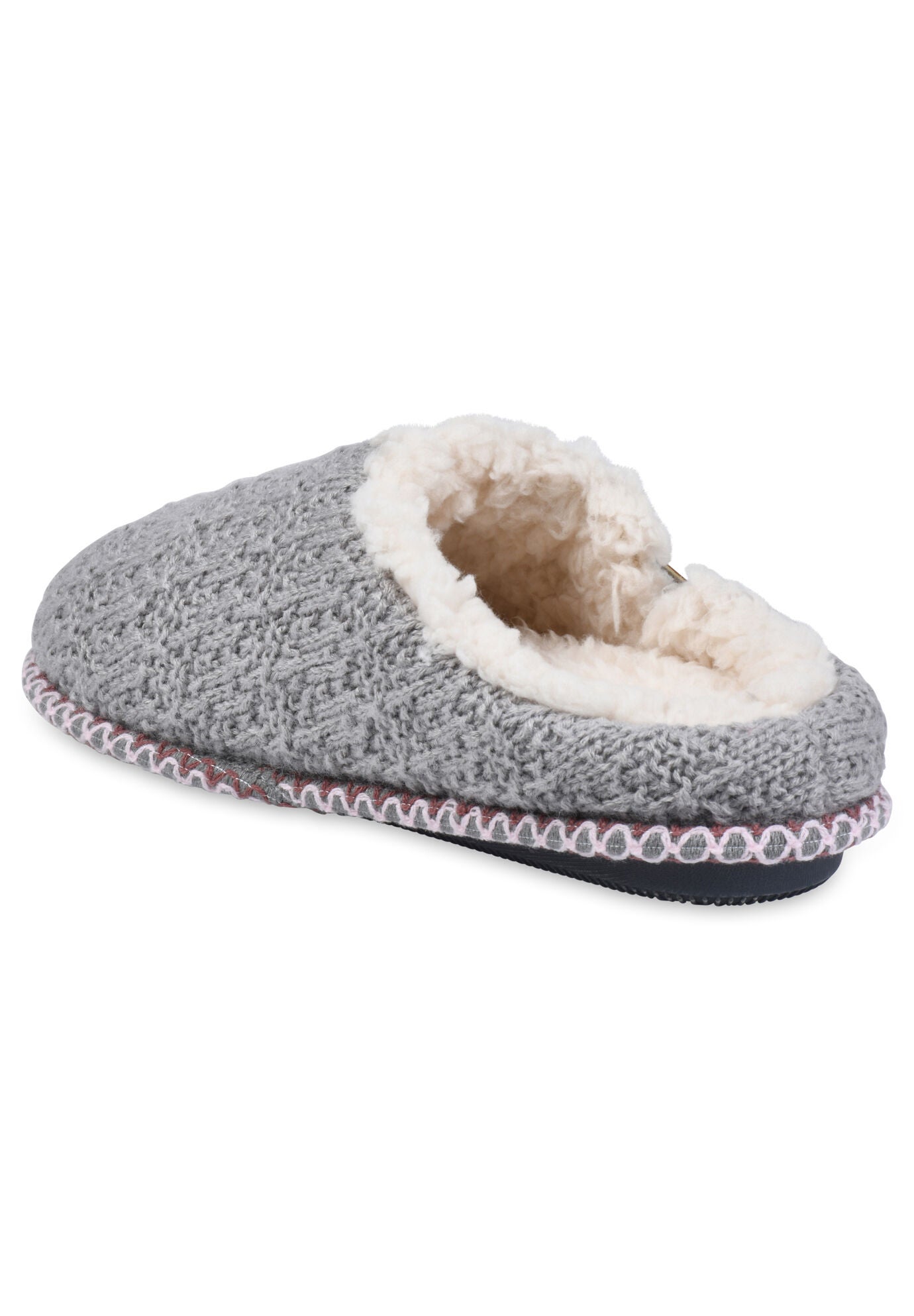 Textured Knit Clog With Fur Lining Slippers, , on-hover image number 1