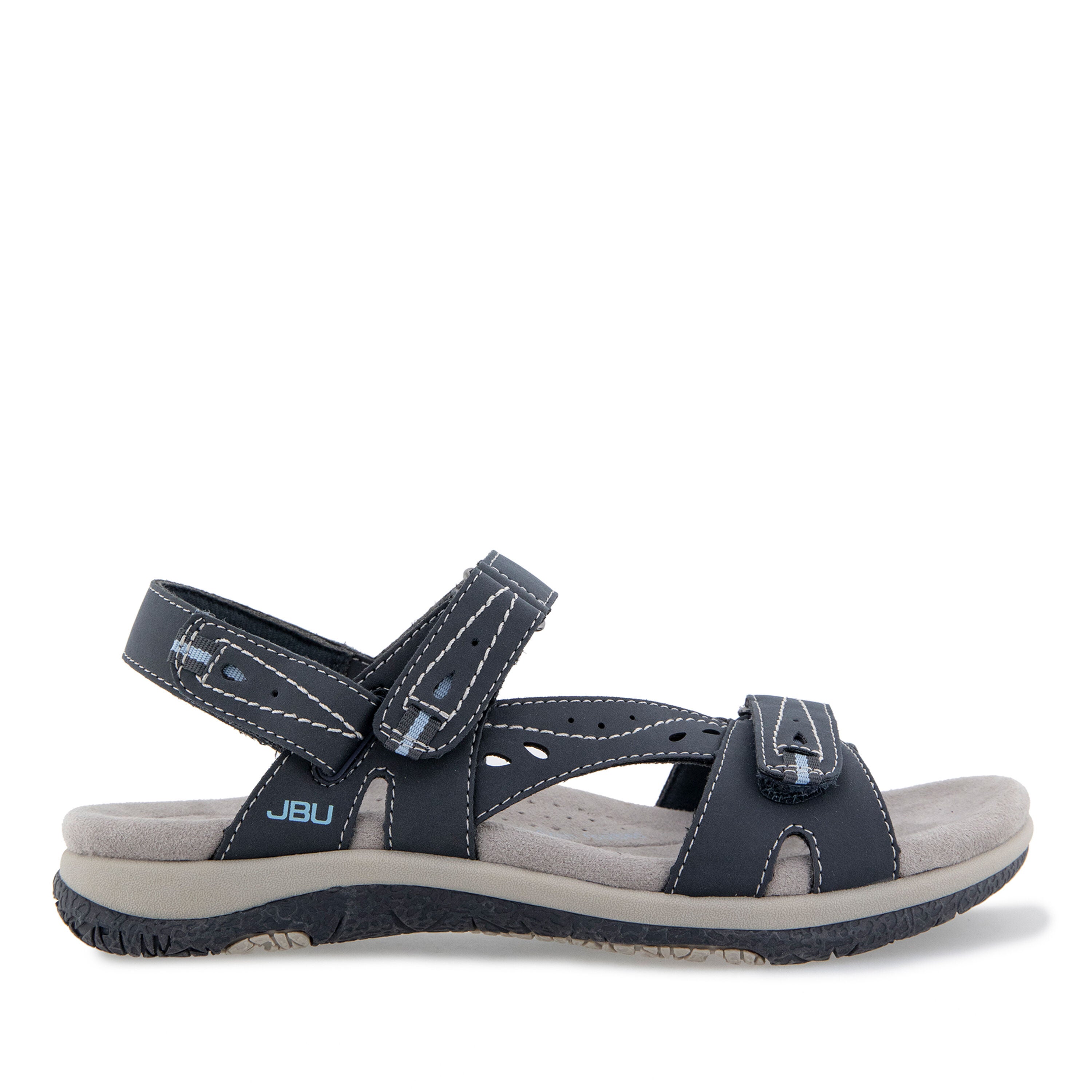 Stephie Vegan Hook and Loop Flat Sandal, NAVY, alternate image number 2