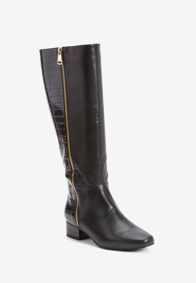 The Emerald Wide Calf Boot, BLACK CROCO, hi-res image number null