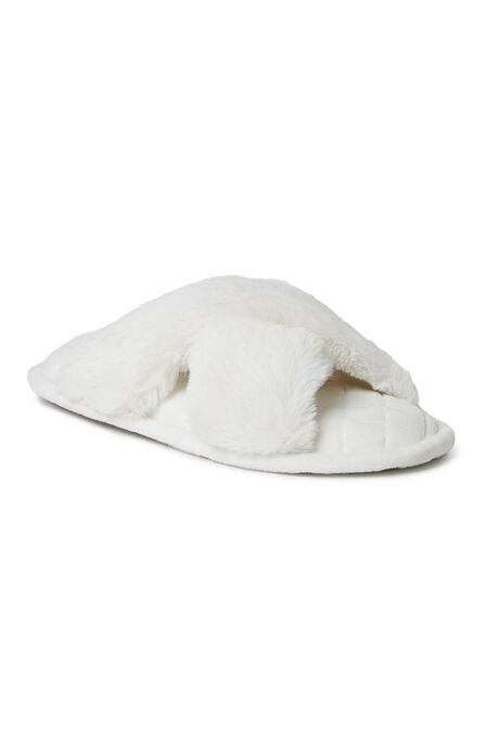 Jessica Furry Crossband Slide Slipper, ALABASTER, hi-res image number null