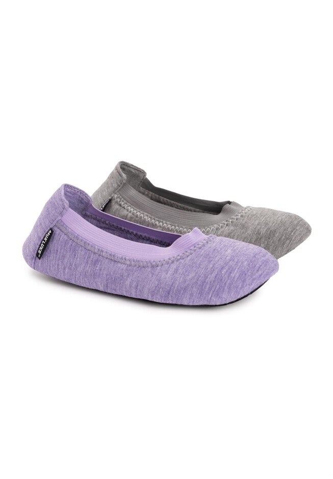 Women'S 2 Pair Travel Ballerina Slippers Set, GREY, hi-res image number 0