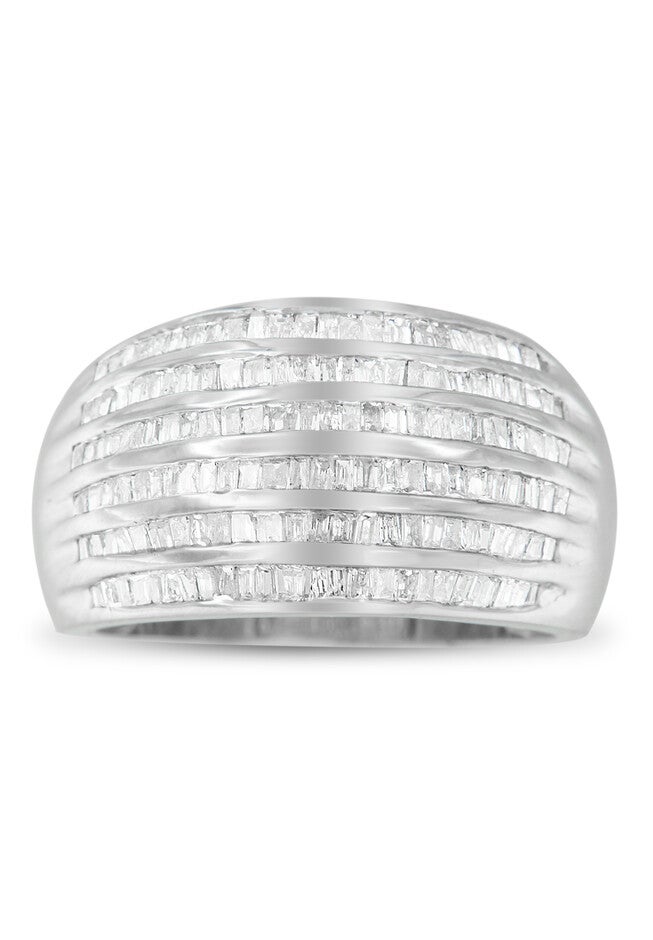 Sterling Silver Baguettecut Diamond Channel Set Domed Tapered Cocktail Ring, , alternate image number null