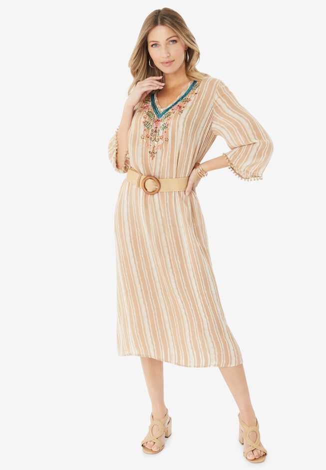 Woven Straw and Wood Belt, NATURAL, hi-res image number 0