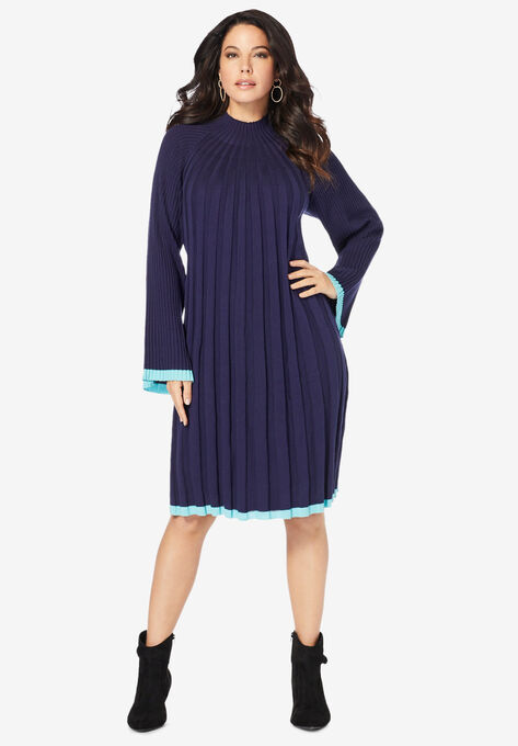 Swing Sweater Dress, NAVY SOFT TURQUOISE, hi-res image number null